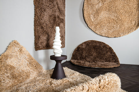 Jups Beige fabric handwoven carpet round L translates to "Jups Beige tkanina ręcznie tkany dywan okrągły L" in Polish.