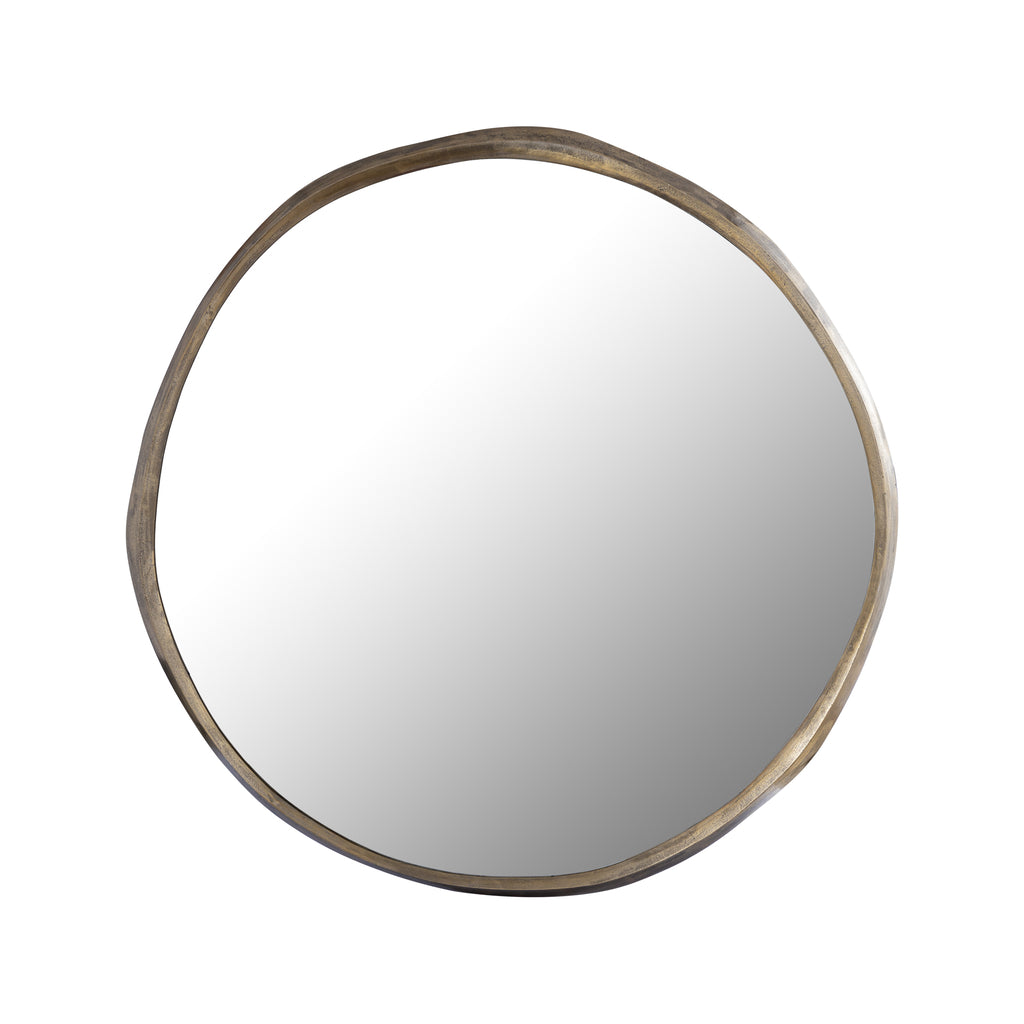 Limera Brass alu round mirror irregular border L translates to "Limera Brass alu espejo redondo con borde irregular L" in Spanish.