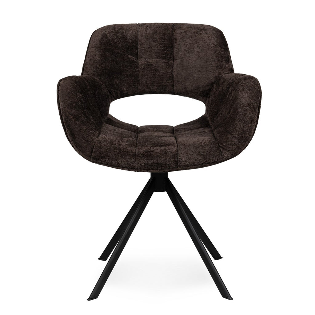Silla de comedor Link de tela marrón oscuro con pata de metal.