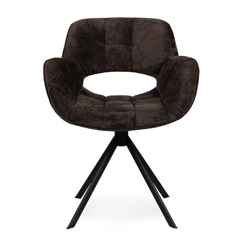 Silla de comedor Link de tela marrón oscuro con pata de metal.