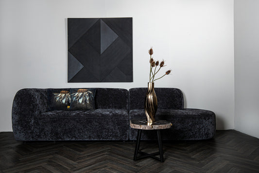 Luxury sofa in anthracite color with Fiore fabric and L-shaped pouf.
