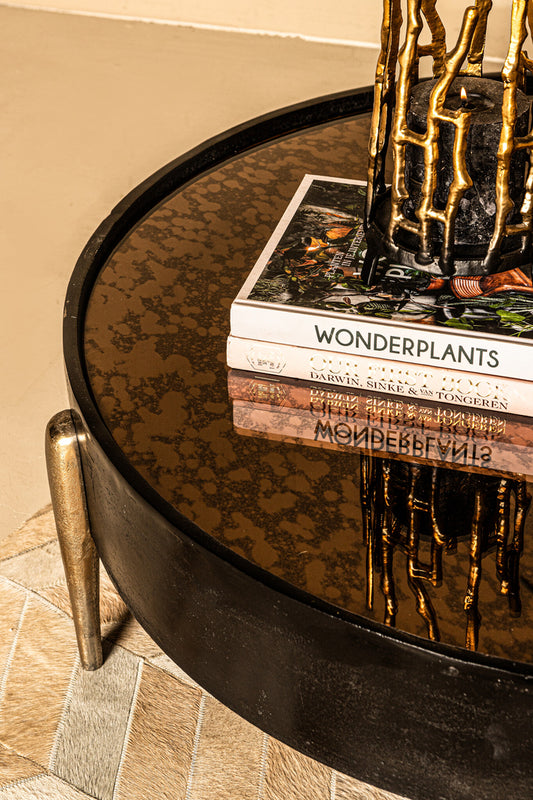 Mirror Aluminum oxidized black coffee table round