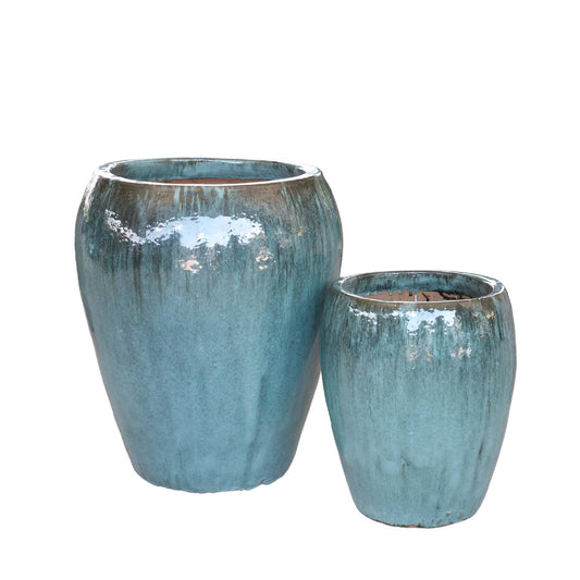 Nasser Green round glazed ceramic pot SV2