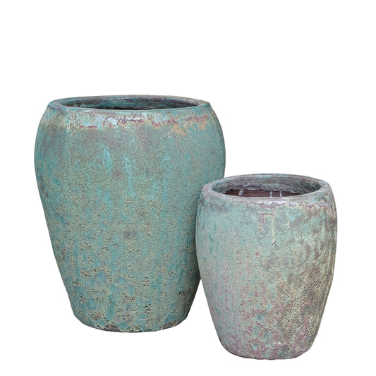 Nasser White round ceramic pot rough finish SV2