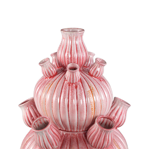 Nolou Pink ceramic tulip vase ribbed round L