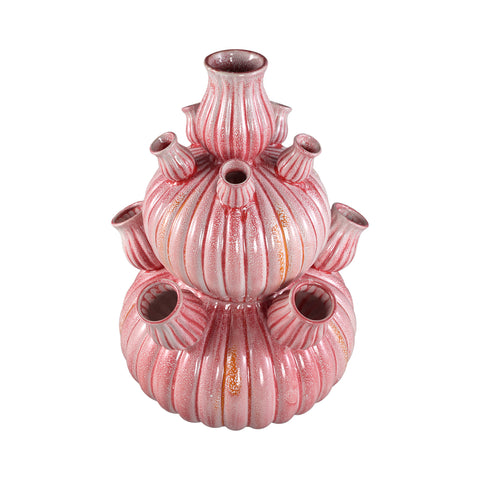 Nolou Pink ceramic tulip vase ribbed round L