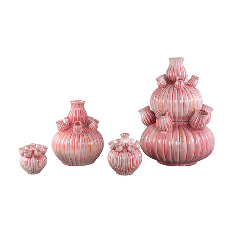 Nolou Pink ceramic tulip vase ribbed round L