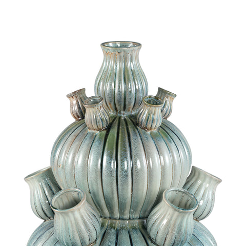 Nolou Turquoise ceramic tulip vase ribbed round L