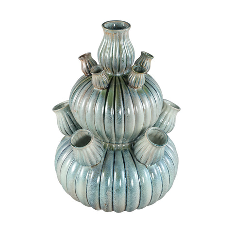 Nolou Turquoise ceramic tulip vase ribbed round L
