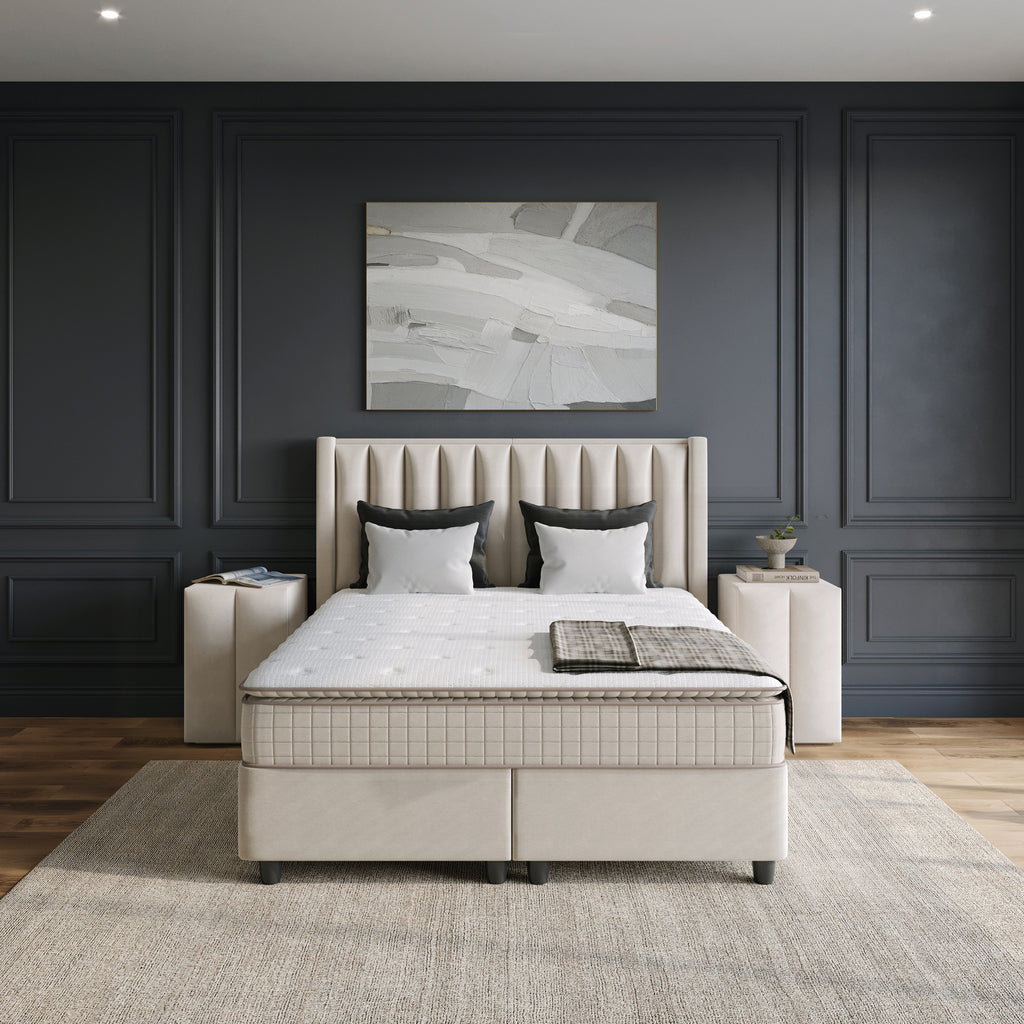 Storage box spring Miami Faux Leather Beige 160x200
