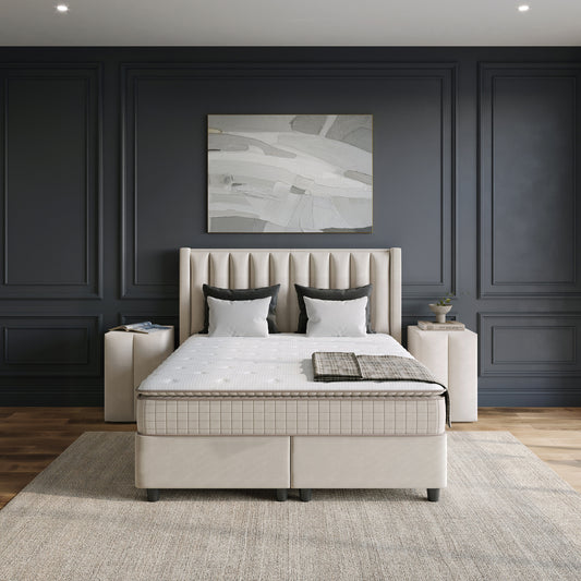 Storage box spring Miami Faux Leather Beige 160x200