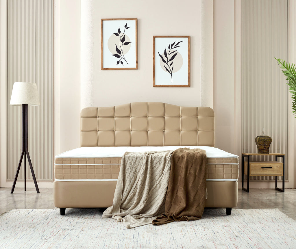 Storage box spring Marrakech artificial leather Beige 140x200