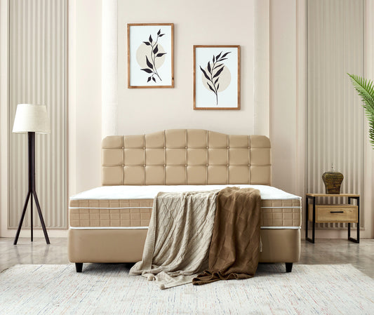 Storage box spring Marrakech artificial leather Beige 140x200