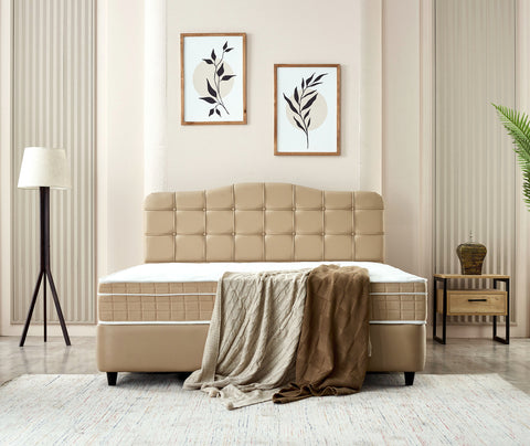 Storage box spring Marrakech artificial leather Beige 140x200