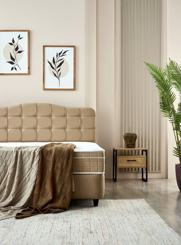Storage box spring Marrakech artificial leather Beige 140x200