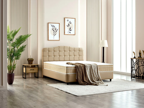 Storage box spring Marrakech artificial leather Beige 140x200