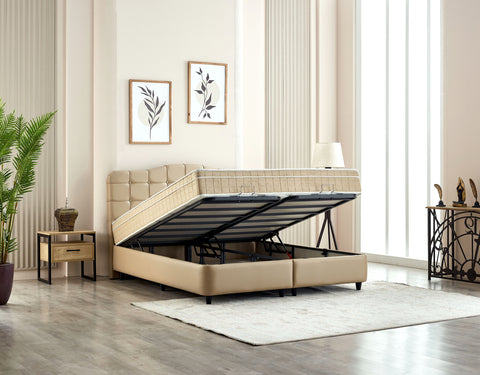 Storage box spring Marrakech artificial leather Beige 140x200