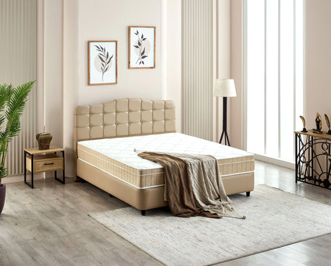 Storage box spring Marrakech artificial leather Beige 140x200
