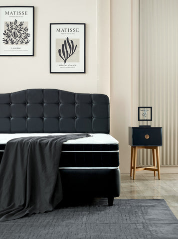 Storage box spring Marrakech artificial leather Black 140x200