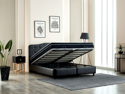 Storage box spring Marrakech artificial leather Black 140x200