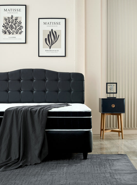 Storage box spring Marrakech artificial leather Black 160x200