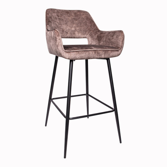 PTMD Fallon Velvet bar stool brown with black metal.