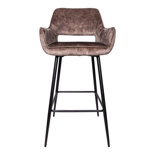 PTMD Fallon Velvet bar stool brown with black metal.