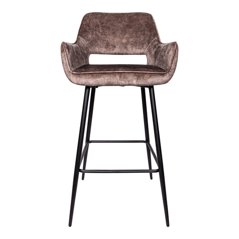PTMD Fallon Velvet bar stool brown with black metal.