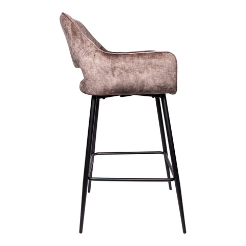PTMD Fallon Velvet bar stool brown with black metal.