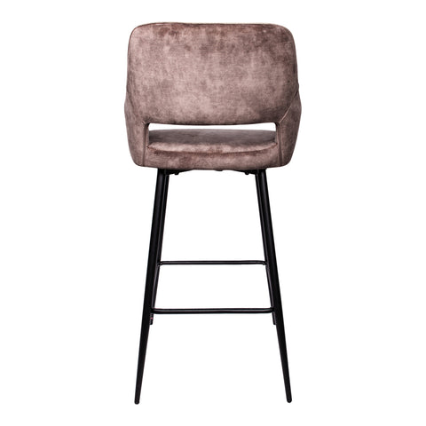PTMD Fallon Velvet bar stool brown with black metal.