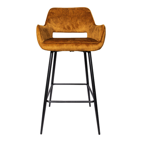PTMD Fallon Velvet bar stool cognac with black metal.
