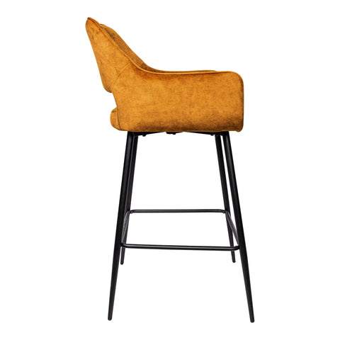 PTMD Fallon Velvet bar stool cognac with black metal.