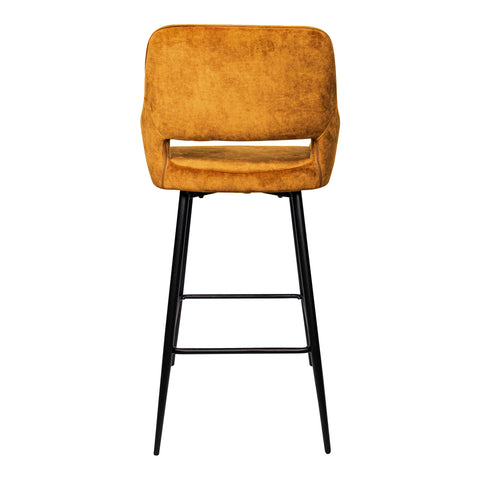 PTMD Fallon Velvet bar stool cognac with black metal.