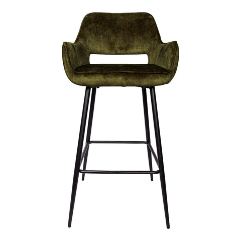 PTMD Fallon Velvet bar stool green with black metal