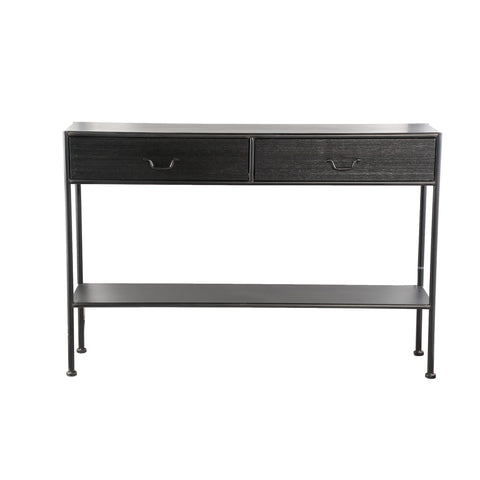 Ray Preto mesa lateral de madeira estrutura de metal 2 gavetas