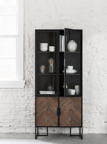 Mostrar Criss Cross, 2 puertas de vidrio/metal, 2 puertas de madera
