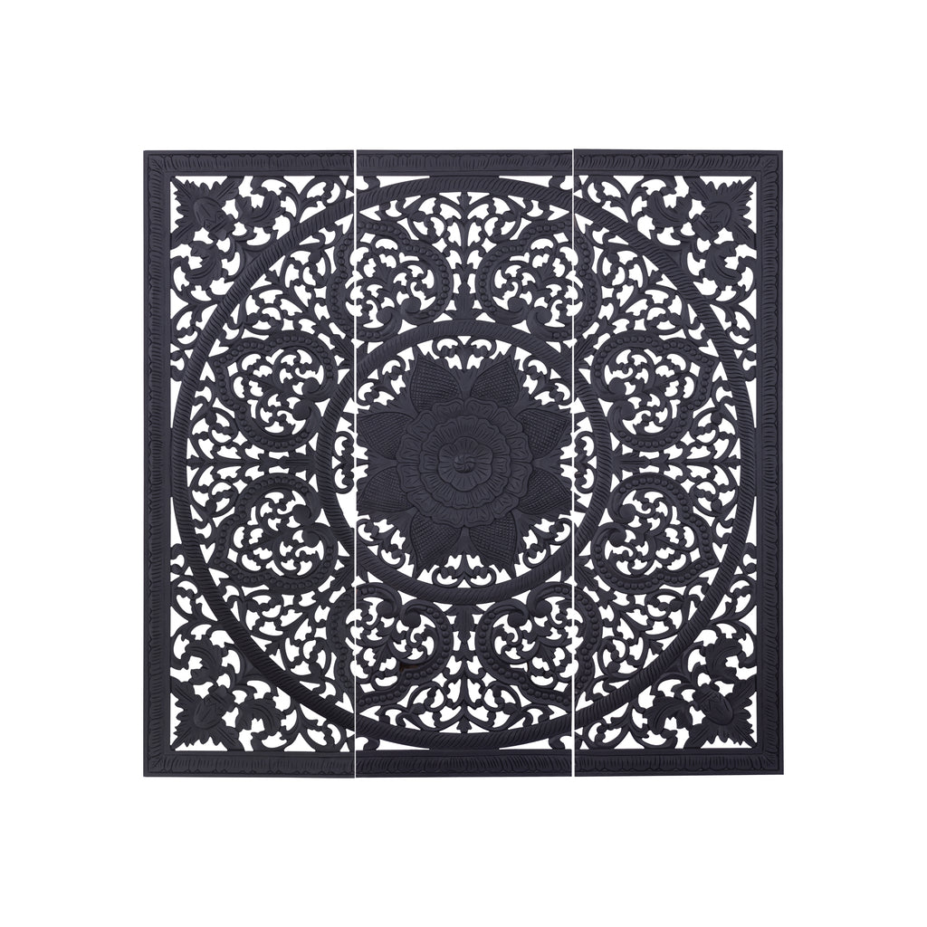 Sina Black mango wood wallpanel square carved L to Only.