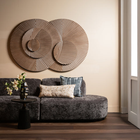 Thikra Brown double circles mdf wall panel carved to  Only.