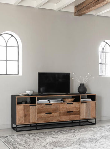 Soporte de TV Cosmo No.3 alto, 2 puertas, 4 cajones, 3 estantes abiertos