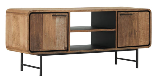 Soporte de TV Evo pequeño, 2 puertas, 2 estantes abiertos