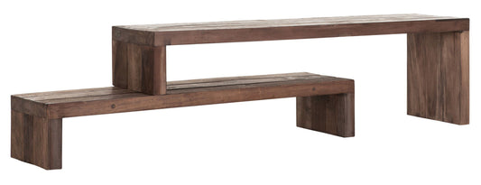 Support de télévision en bois, 2 étagères, extensible à une seule.