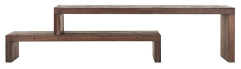 Support de télévision en bois, 2 étagères, extensible à une seule.