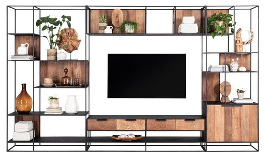 Meuble TV avec bibliothèque Cosmo, 2 portes, étagères ouvertes