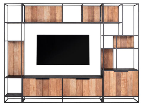 Meuble TV avec bibliothèque Cosmo, 2 portes, étagères ouvertes