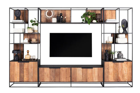 Meuble TV avec bibliothèque Cosmo, 2 portes, étagères ouvertes