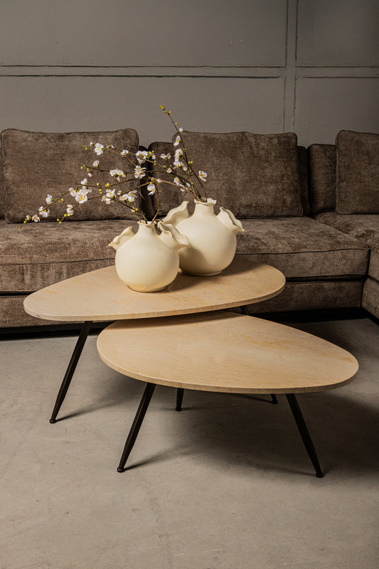 Veria set of 2 koffietafels beige marmer naar Only.