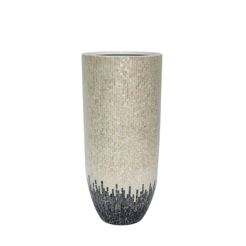 Vojtech White round poly shell bamboo pot ombre L
