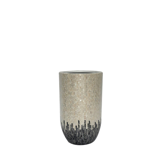 Vojtech White round poly shell bamboo pot ombre S translates to "Only"