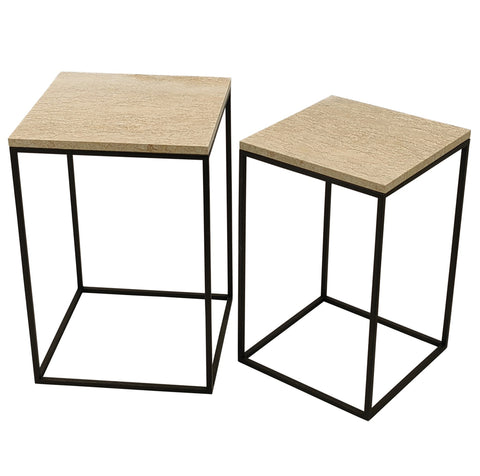 Volos set of 2 side tables beige marble