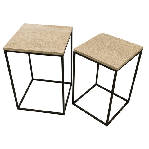 Volos set of 2 side tables beige marble